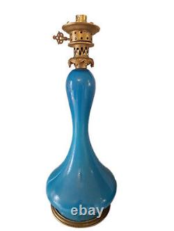 French Art Deco Blue Opaline Gold Flecked Glass & Brass Electiried Lantern