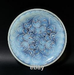 French Art Deco Opalescent Art Glass Bowl Plumed Feathers Lalique Etling Era