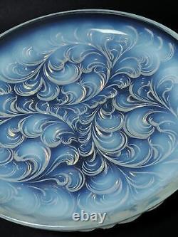 French Art Deco Opalescent Art Glass Bowl Plumed Feathers Lalique Etling Era