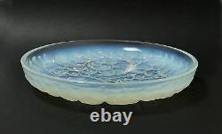 French Art Deco Opalescent Art Glass Bowl Plumed Feathers Lalique Etling Era