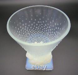 French Art Deco SABINO Opalescent Conical & Bird Art Glass Vase Signed & Labeled