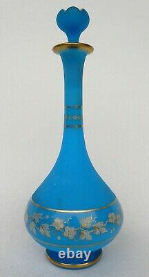 French Blue Opaline Antique Splendid Bottle with Beautiful Decor