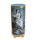 French Blue Opaline Art Glass Painted Enamel Vase, Circa 1900. Beauty With Harp