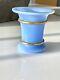 French Blue Opaline Glass Gold Vase 3.75x3.5 Daves Hollywood Estate