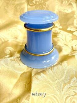 French Blue opaline glass Gold vase 3.75x3.5 Daves Hollywood Estate