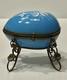 French Mary Gregory Enameled Light Blue Opaline Art Glass Egg Perfume Casket
