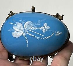 French Mary Gregory Enameled Light Blue Opaline Art Glass Egg Perfume Casket