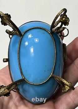 French Mary Gregory Enameled Light Blue Opaline Art Glass Egg Perfume Casket