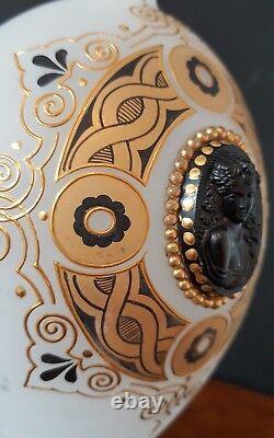 French Napoleon III Opaline Vase W Cameo C 1870 Art Glass Very Rare