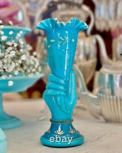 French Opaline 19ct Hand Vase Blue