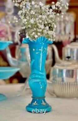 French Opaline 19ct Hand Vase Blue