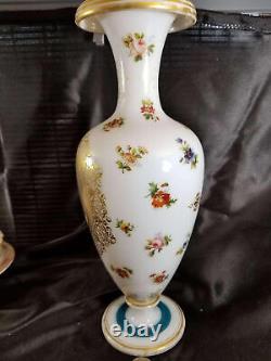 French Opaline Art Glass Portrait Vase 14.25 tall all hand painted C. 1870