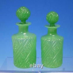 French PV Portieux Vallerysthal Green Opaline Glass Pair of Dresser Bottles