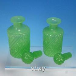 French PV Portieux Vallerysthal Green Opaline Glass Pair of Dresser Bottles