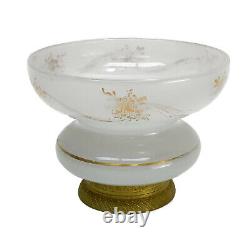 French White Opaline Glass Gilt Metal Mounted Vase, Gilt Florals