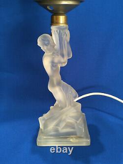 Genuine Vintage Art Deco Opalescent Glass Figurine Torch Flame Table Lamp