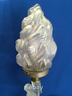 Genuine Vintage Art Deco Opalescent Glass Figurine Torch Flame Table Lamp