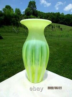 Gibson and Fenton Vaseline Opalescent Rib Optic Large Vase 11.2H 2000