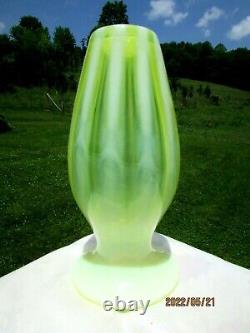 Gibson and Fenton Vaseline Opalescent Rib Optic Large Vase 11.2H 2000