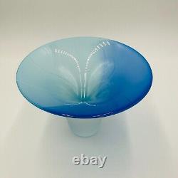Glass Vase Bowl Decor Etched Signed 2006 Art Star 6 in Blue & Opalescent White