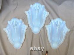 Gorgeous Set 3 Anglewall Light Sconces ART DECO Opalescent Glass signed EZAN