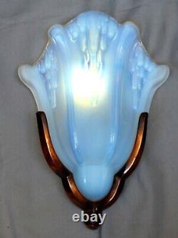 Gorgeous Set 3 Anglewall Light Sconces ART DECO Opalescent Glass signed EZAN
