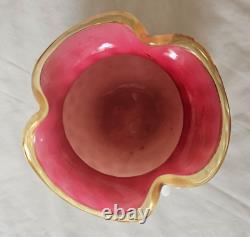 Gorgeous Victorian Cranberry Opaline Circular Cased Glass Vase