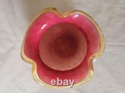 Gorgeous Victorian Cranberry Opaline Circular Cased Glass Vase