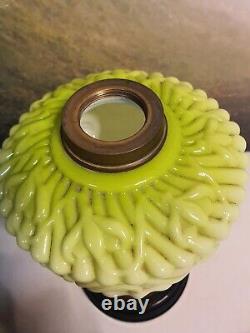 Green Antique Opaline Art Nouveau Oil Lamp Font with Brass & Stoneware Base