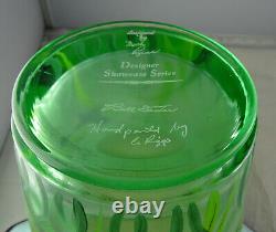 Green Opalescent Fenton Art Glass Flip Vase withStand Artist Signed Floral