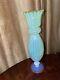 Green Opaline Venetian Art Hand Blown Glass 11 Footed Vase Toscana Italy
