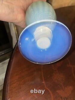 Green Opaline Venetian Art Hand Blown Glass 11 Footed Vase Toscana Italy