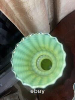 Green Opaline Venetian Art Hand Blown Glass 11 Footed Vase Toscana Italy