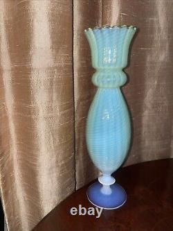 Green Opaline Venetian Art Hand Blown Glass 11 Footed Vase Toscana Italy