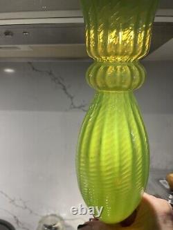 Green Opaline Venetian Art Hand Blown Glass 11 Footed Vase Toscana Italy