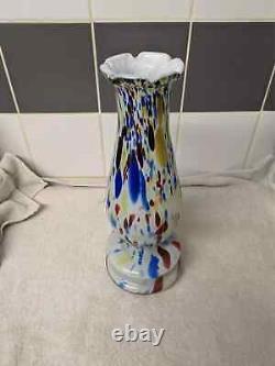 HUGE 38cm MURANO glass french OPALINE multicolored vase 1950 vintage retro vgc