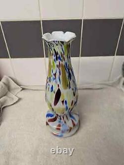 HUGE 38cm MURANO glass french OPALINE multicolored vase 1950 vintage retro vgc
