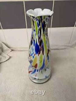 HUGE 38cm MURANO glass french OPALINE multicolored vase 1950 vintage retro vgc
