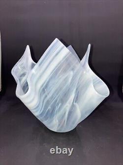 Handkerchief Vase Opaline White Pearlescent Freeform Handmade Art Glass Signed