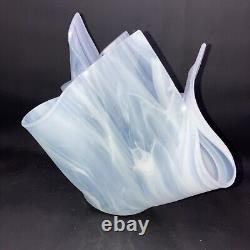 Handkerchief Vase Opaline White Pearlescent Freeform Handmade Art Glass Signed