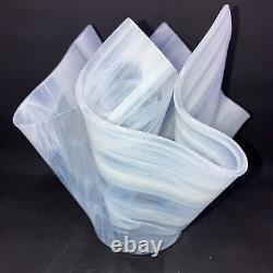 Handkerchief Vase Opaline White Pearlescent Freeform Handmade Art Glass Signed