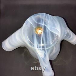 Handkerchief Vase Opaline White Pearlescent Freeform Handmade Art Glass Signed