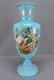 Harrach Bohemian Hand Enameled Basket Of Fruit Blue Opaline 17 1/8 Inch Vase