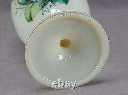 Harrach Bohemian Hand Enameled Butterfly Floral Uranium Opaline Glass Vase