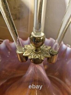 Huge Antique Victorian Stourbridge Cranberry & Vaseline Glass Ruffled Epergne