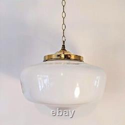 Huge XL Antique 1920s Rare Art Deco Opaline milk glass ceiling pendant light Big