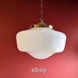 Huge XL Antique 1920s Rare Art Deco Opaline milk glass ceiling pendant light Big