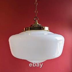 Huge XL Antique 1920s Rare Art Deco Opaline milk glass ceiling pendant light Big