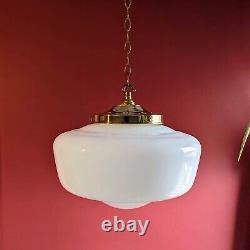 Huge XL Antique 1920s Rare Art Deco Opaline milk glass ceiling pendant light Big