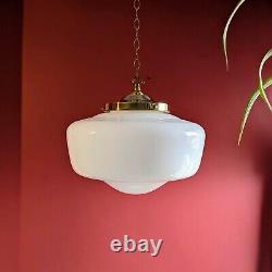 Huge XL Antique 1920s Rare Art Deco Opaline milk glass ceiling pendant light Big